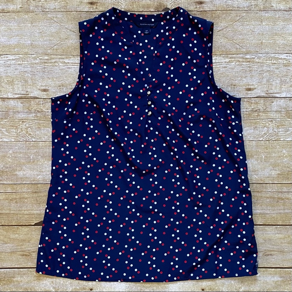 Red White & Blue Polka Dot Tank Top Size Small